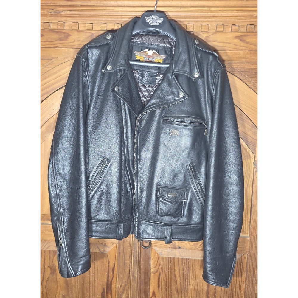 Vintage HARLEY DAVIDSON Leather Jacket Men's Large Black Biker Motorcycle Coat